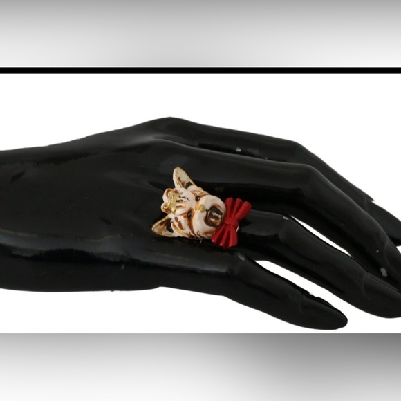 DOLCE & GABBANA Resin Beige Dog Ring US6 /EU51/S NWT and COA